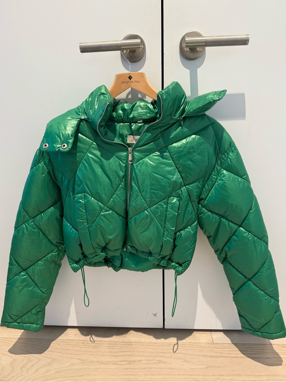 Cropped Green Quilted Puffer Jacket